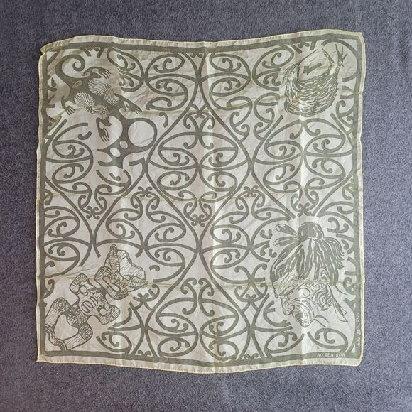 Vintage New Zealand Aotearoa Maori Art Yellow Sheer Chiffon Square Scarf 26x26 - Picture 1 of 7